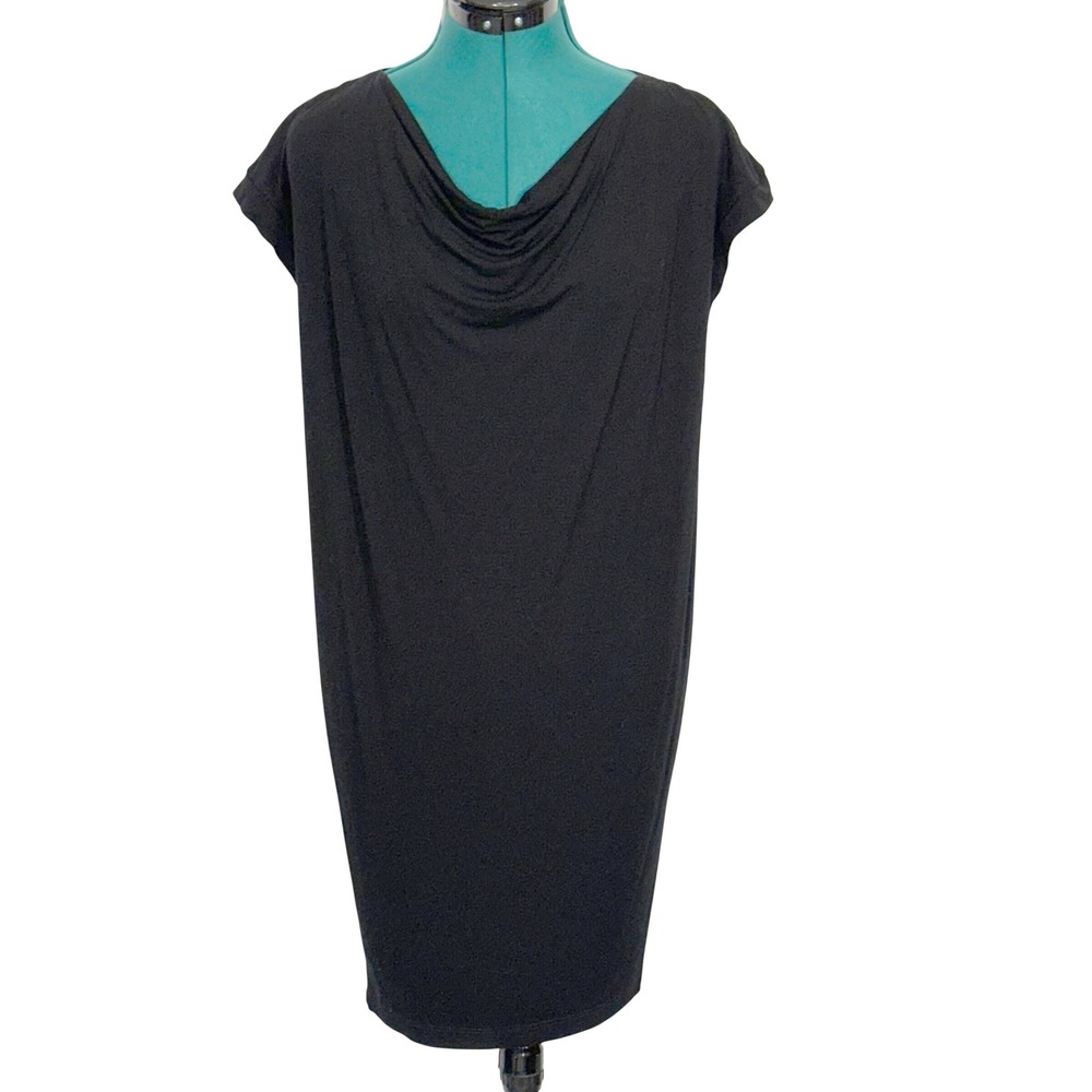 Eileen Fisher Shift Dress Cowl Neck Cap Sleeve XS/S Black Minimalist D2826P